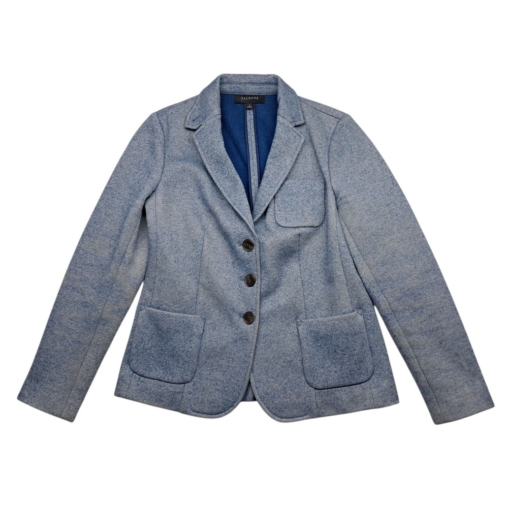 Talbots Blazer Jacket Womens 2 Heather Blue Wool Blend Three Buttons Work Career